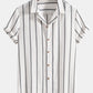 Cotton Blend Striped Cuban Shirt & Striped Print Swim Shorts