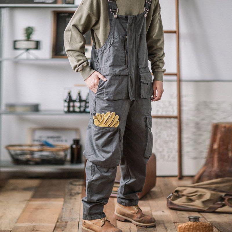 Men's Vintage Loose Outdoor Multi-Pocket Cargo Overalls 84694709Y