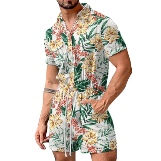 Men's Casual Flower Print Beach Jumpsuit 28736991Y