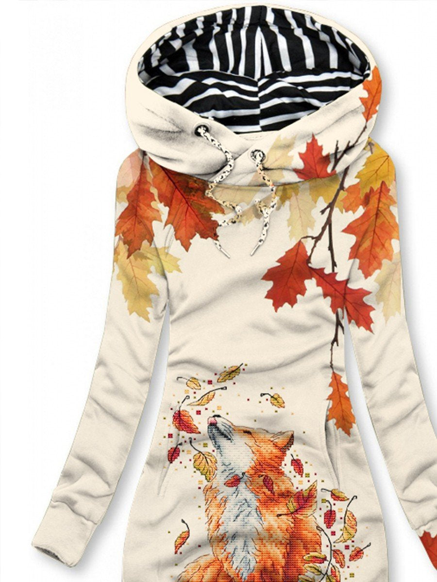 Women's Autumn And Winter Maple Leaves Cute Fox Casual Sweatshirt