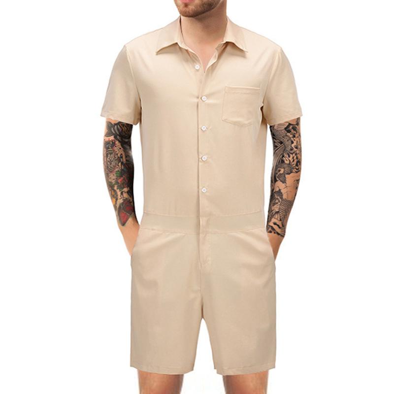 Men's Casual Solid Color Short-Sleeved Jumpsuit 64697127Y
