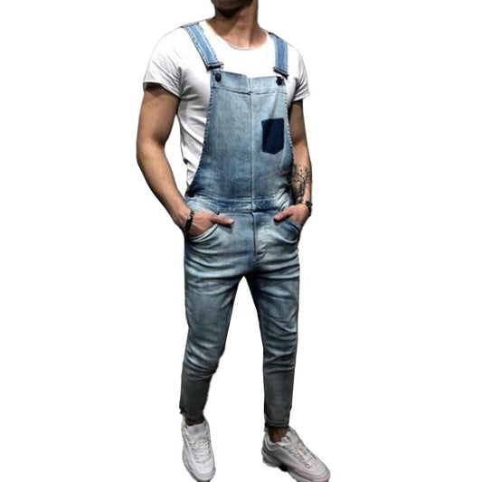 Men's Casual Color Contrast Stitching Denim Overalls 59883330M