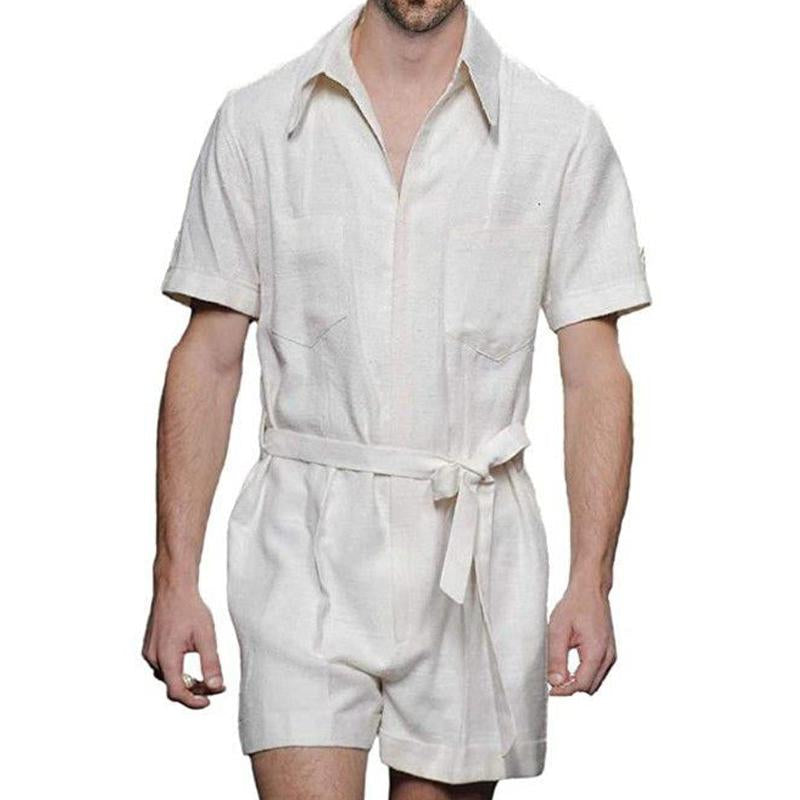 Men's Casual Solid Color Tie Jumpsuit 29919409Y