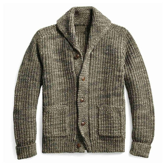 Men's Knit Sweater Lapel Patch Pocket Cardigan Jacket 86459771X