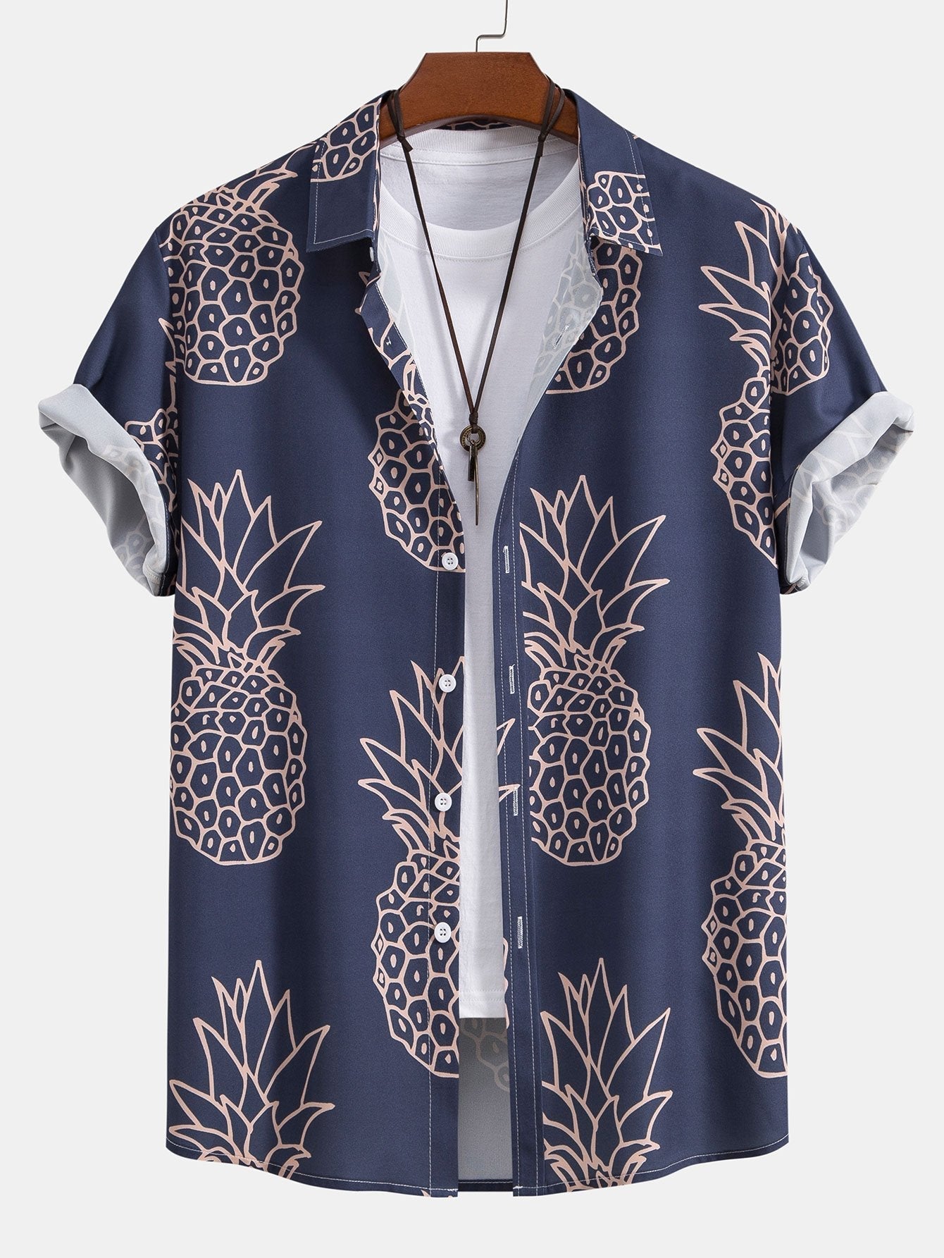 Pineapple Print Button Up Shirt & Shorts