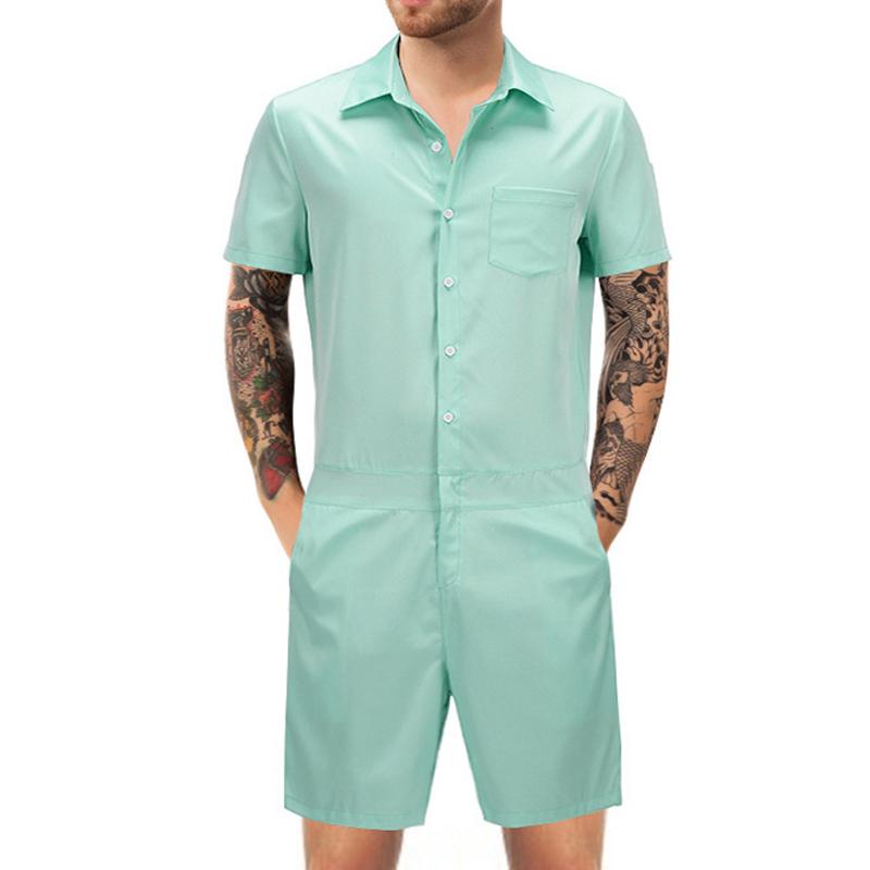 Men's Casual Solid Color Short-Sleeved Jumpsuit 64697127Y