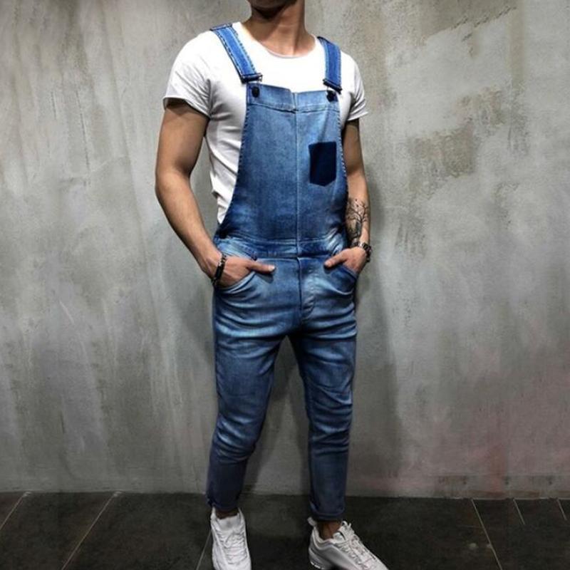 Men's Casual Color Contrast Stitching Denim Overalls 59883330M