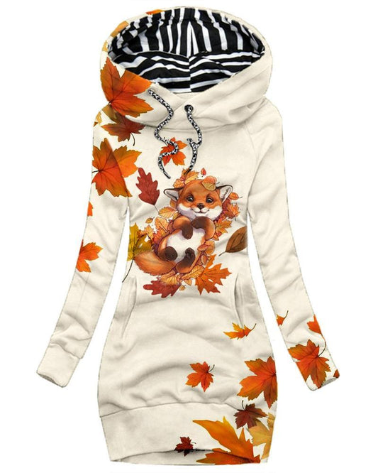 Women's Autumn And Winter Cute Fox Maple Leaf Casual Sweatshirt