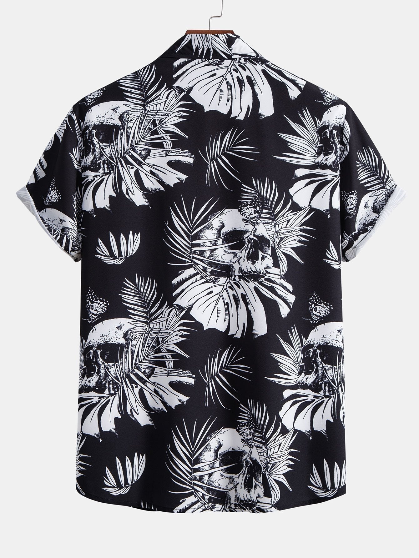 Skull Tropical Print Button Up Shirt & Swim Shorts