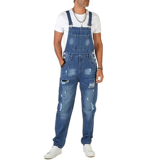 Men's Vintage Ripped High Waist Denim Overalls 61670124M