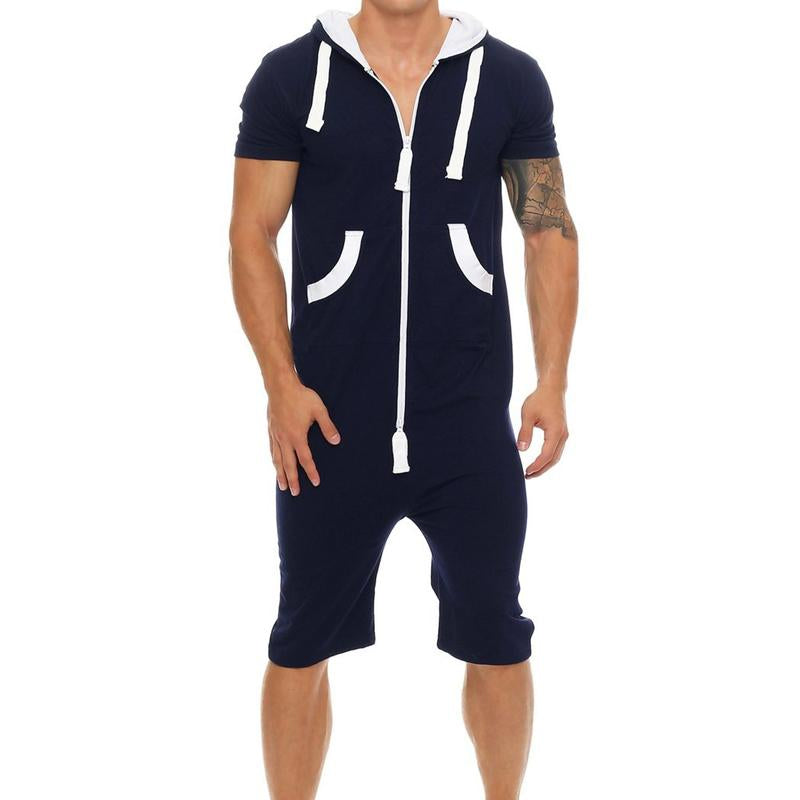 Men's Casual Solid Color Hooded Jumpsuit 87630287Y