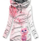 Women's Winter Pink Fox Print Casual Sports Hoodie
