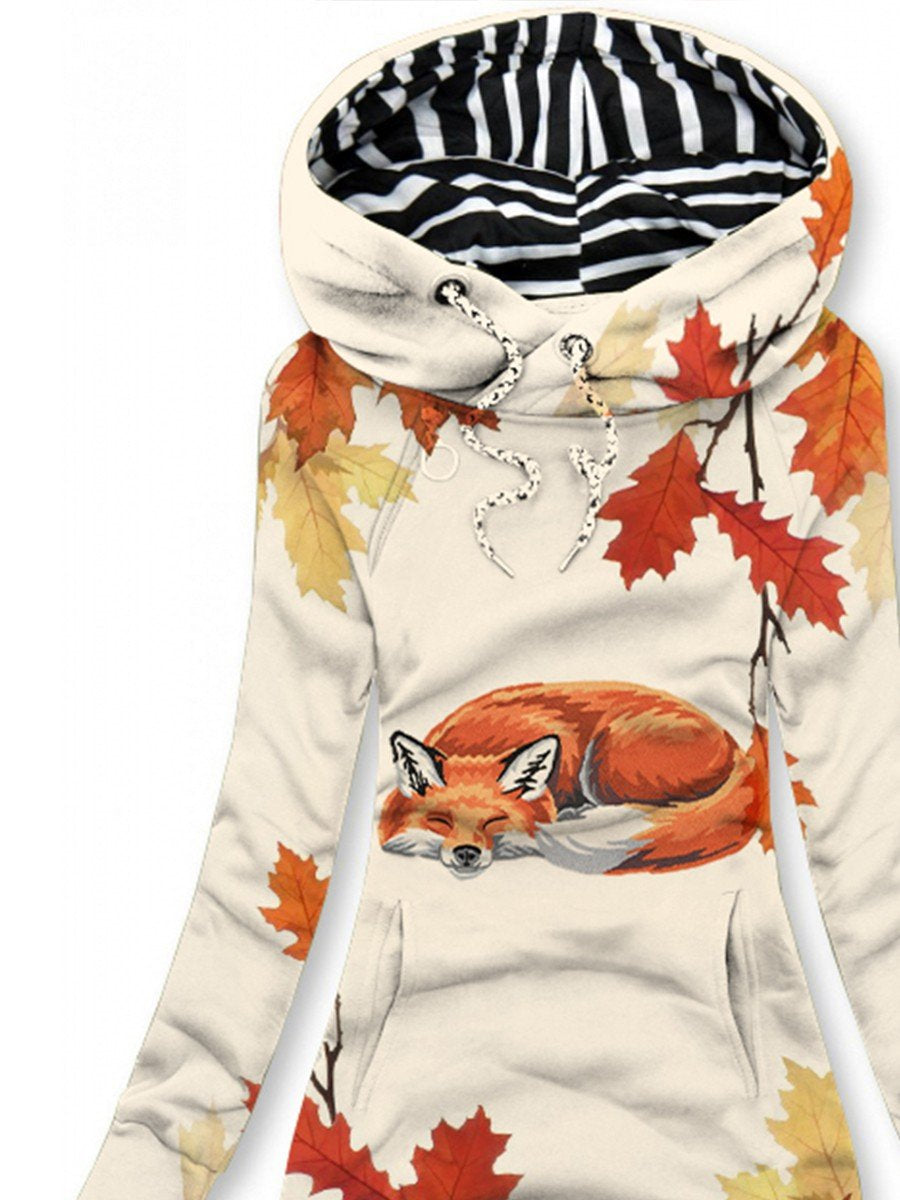 Women's Autumn And Winter Maple Leaves Cute Fox Casual Sweatshirt