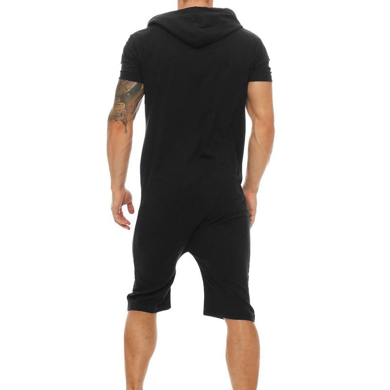 Men's Casual Solid Color Hooded Jumpsuit 87630287Y