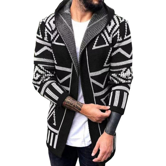 Men's Mid Length Vintage Geometric Jacquard Knit Cardigan 69103807M