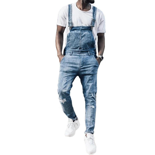 Men's Vintage Ripped Denim Overalls 02267490M