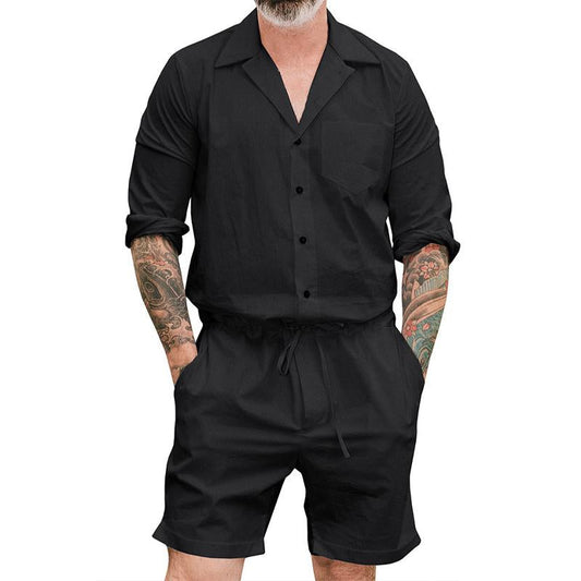 Men's Casual Solid Color Short-Sleeved Jumpsuit 83726578Y