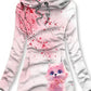 Women's Winter Pink Fox Print Casual Sports Hoodie