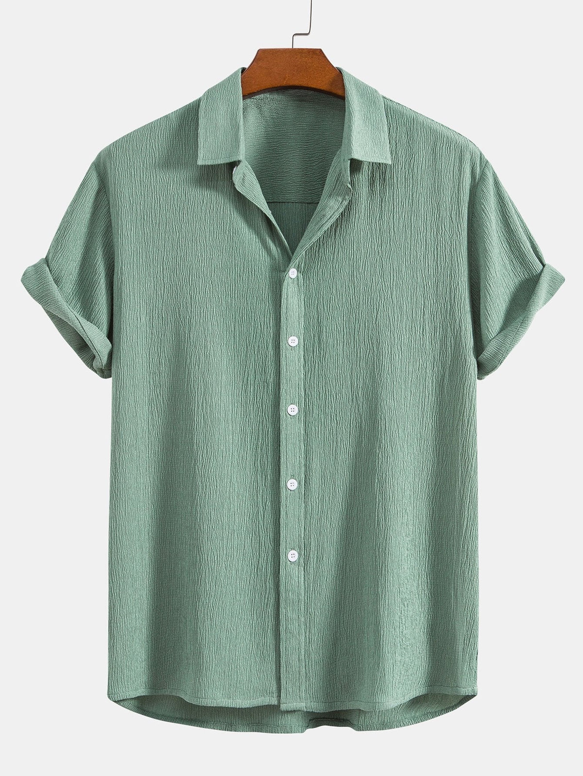 Wrinkled Textured Button Up Shirt & Shorts