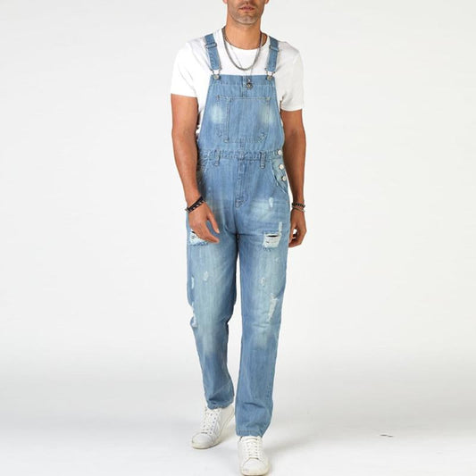 Men's Vintage Ripped Denim Overalls 13051552Y