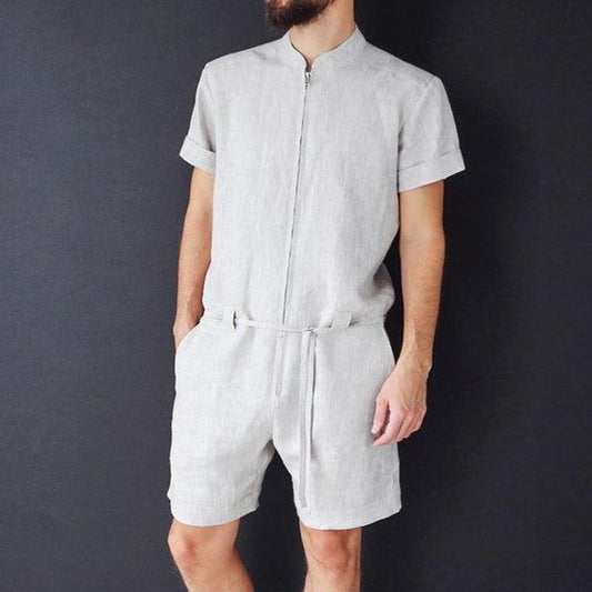 Men's Casual Solid Color Short Sleeve Jumpsuit 76516150Y