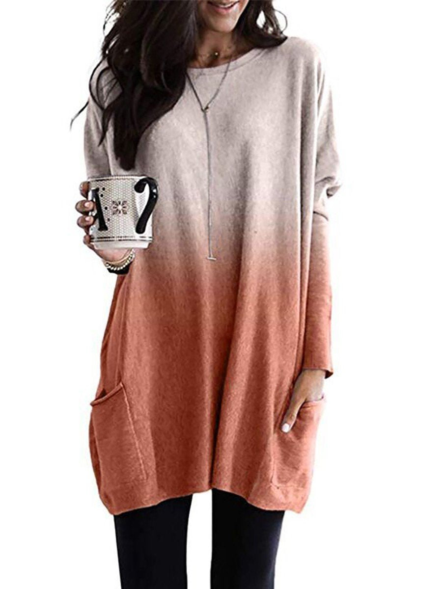 Ladies Long Sleeve Casual Pocket T-Shirt Top