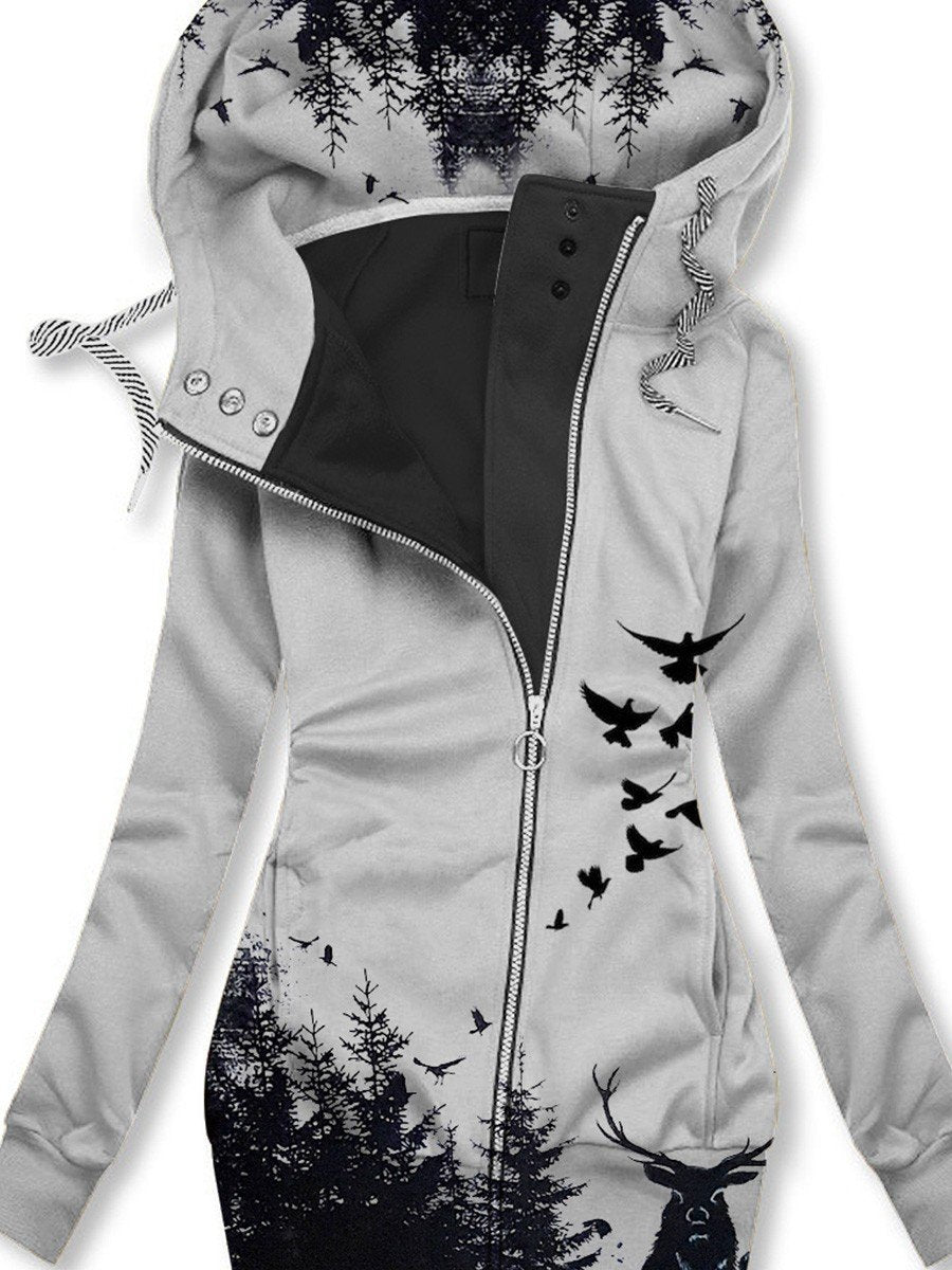 Women's Forest Deer Art Print Casual Sweatjacken
