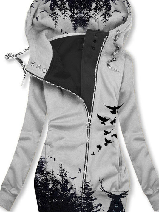 Women's Forest Deer Art Print Casual Sweatjacken