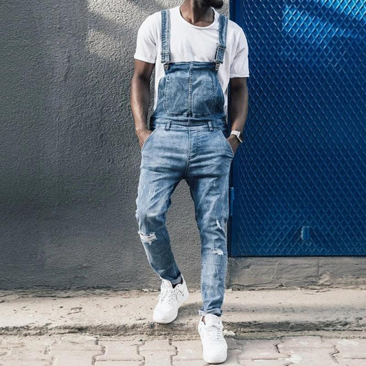 Men's Vintage Ripped Denim Overalls 02267490M