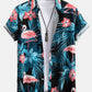 Flamingo Tropical Print Button Up Shirt & Short Length Swim Shorts