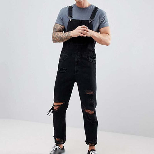 Men's Fashion Ripped Denim Overalls 01218259M