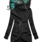 Women's Hooded Leaves Printing Zipper Long Sleeve Pocket Sweater Coat
