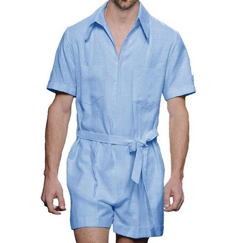 Men's Casual Solid Color Tie Jumpsuit 29919409Y