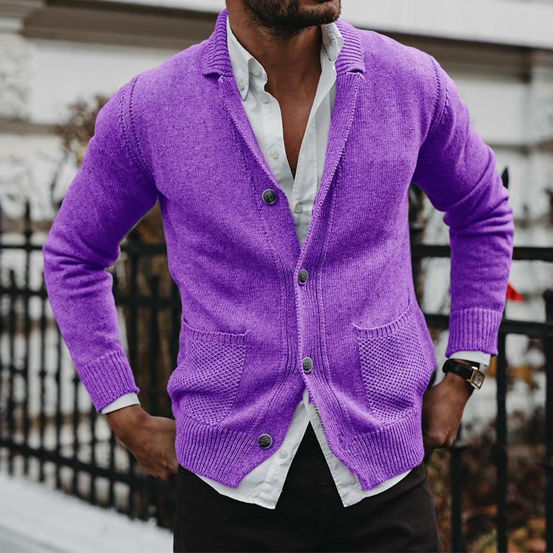 Men's Solid V-Neck Long Sleeve Pocket Knit Jacket 88751655X