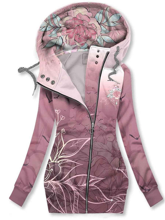 Women's Flower Art Print Sweatjacke