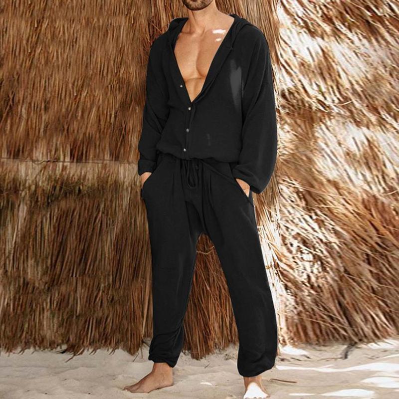 Men's Casual Solid Color Drawstring Jumpsuit 65181455Y