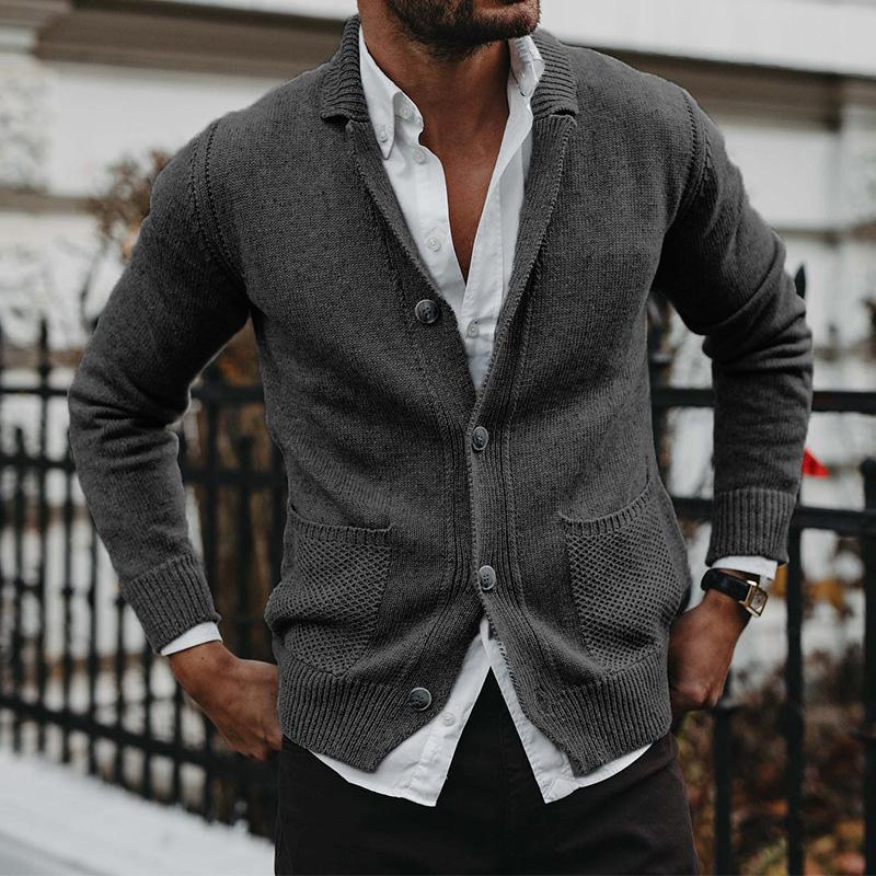 Men's Solid V-Neck Long Sleeve Pocket Knit Jacket 88751655X