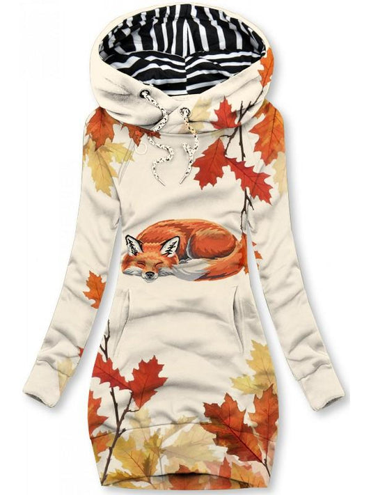 Women's Autumn And Winter Maple Leaves Cute Fox Casual Sweatshirt