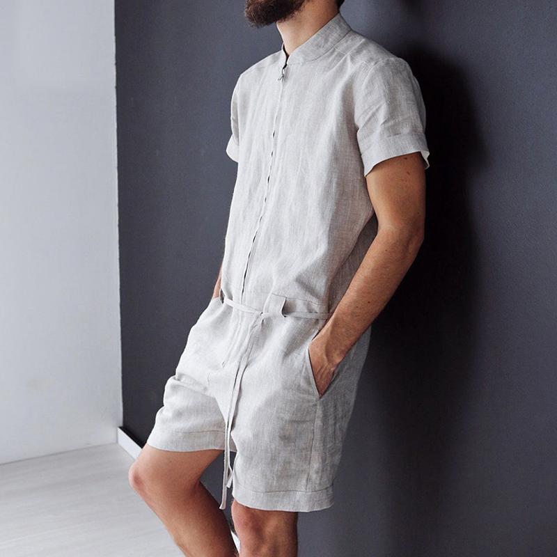 Men's Casual Solid Color Short Sleeve Jumpsuit 76516150Y
