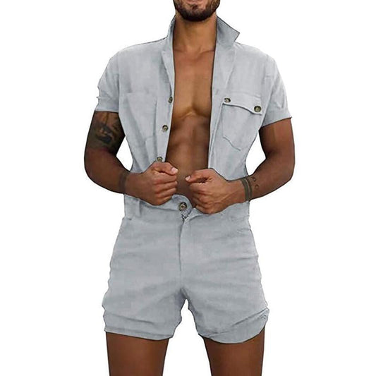 Men's Casual Solid Color Short-Sleeved Jumpsuit 48432057Y