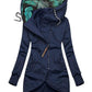Women's Hooded Leaves Printing Zipper Long Sleeve Pocket Sweater Coat