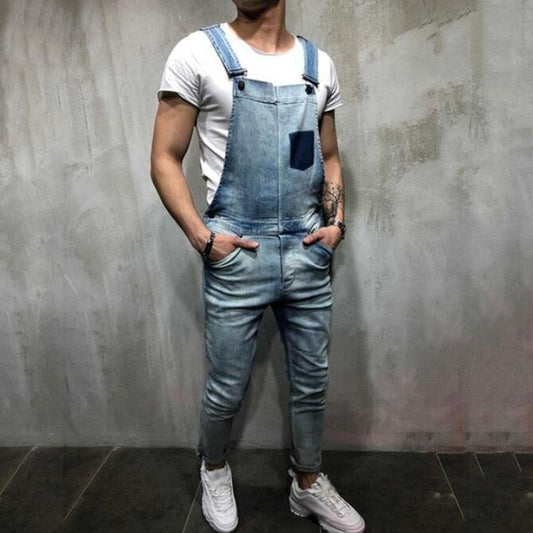 Men's Casual Color Contrast Stitching Denim Overalls 59883330M