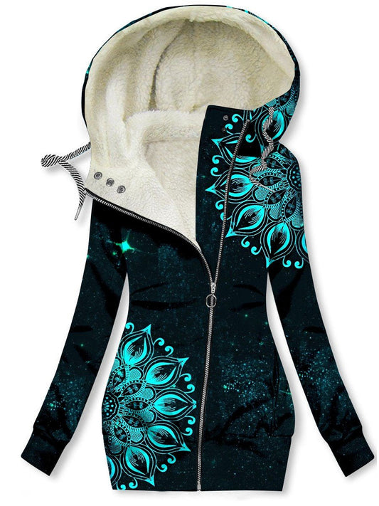 Women's Winter Vintage Floral Print Casual Track Jacket