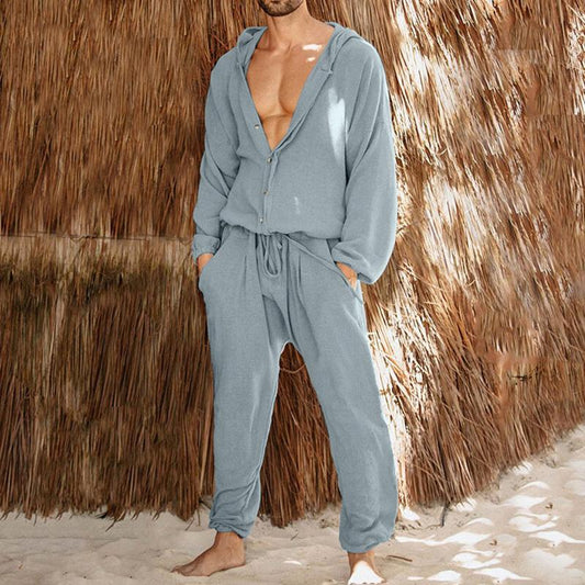 Men's Casual Solid Color Drawstring Jumpsuit 65181455Y