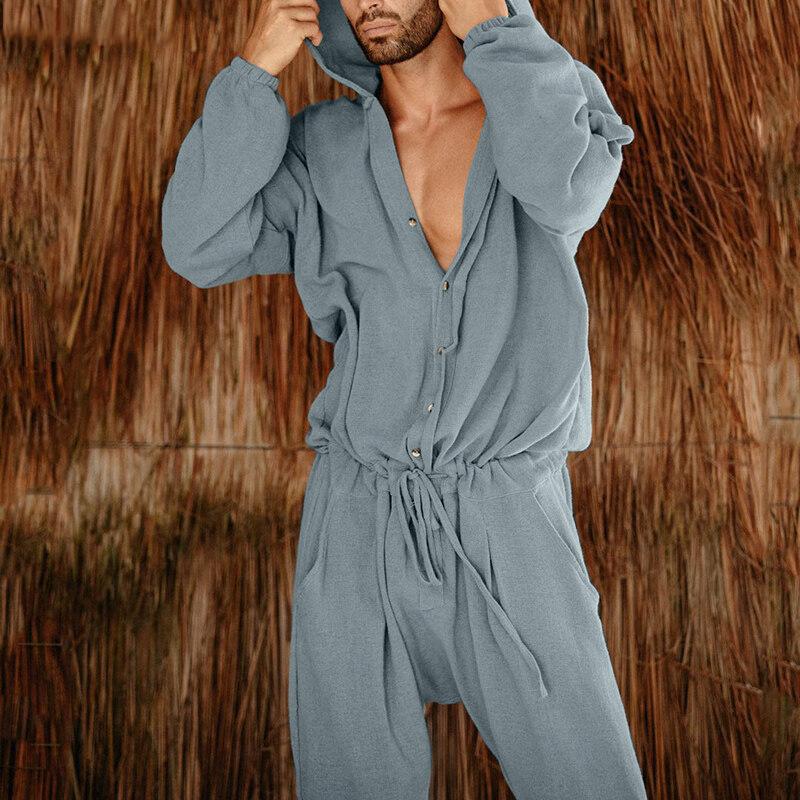 Men's Casual Solid Color Drawstring Jumpsuit 65181455Y