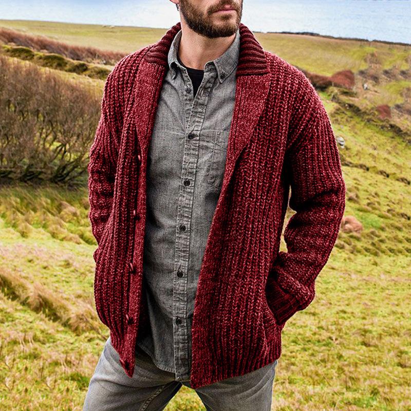 Men's Solid Color Long Sleeve Knit Sweater Jacket 15553334X