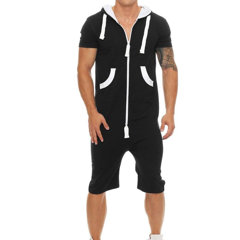 Men's Casual Solid Color Hooded Jumpsuit 87630287Y