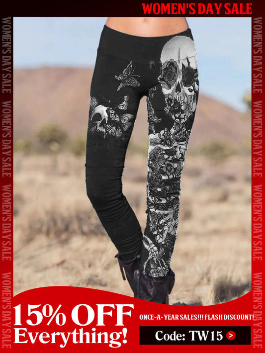 Punk Skull Printed Slim Fit Pants