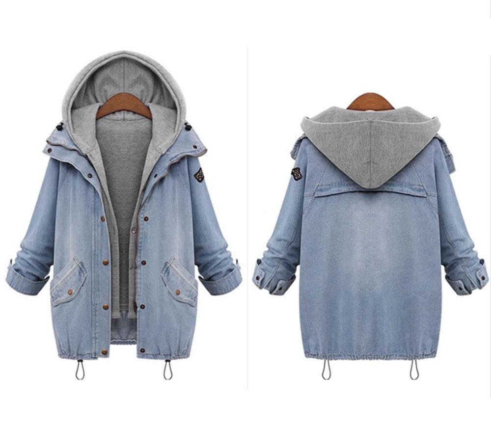 Women's Patchwork Hooded Denim Jacket For Winter