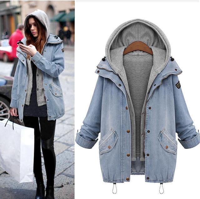 Women's Patchwork Hooded Denim Jacket For Winter